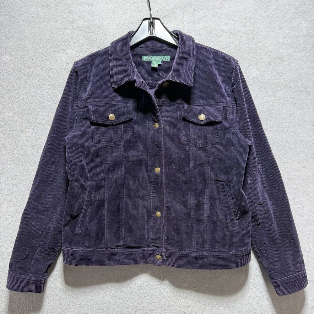 Ralph Lauren Jeans Co Corduroy Purple Full Metal Button Coat Jacket Women Large